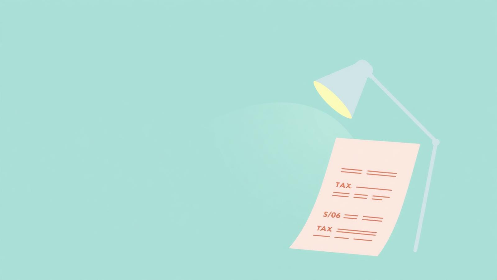 Illustratie van een bureaulamp die een belastingformulier verlicht — verwijst naar de zelfstandigenaftrek.